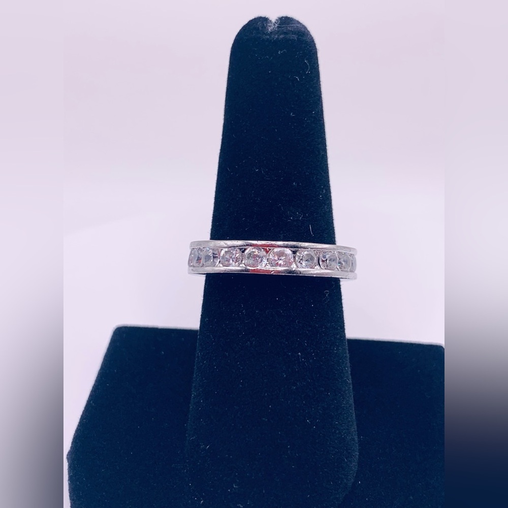 Sterling Silver Channel Set Cubic Zirconia Hallmarked Ring - Size 8